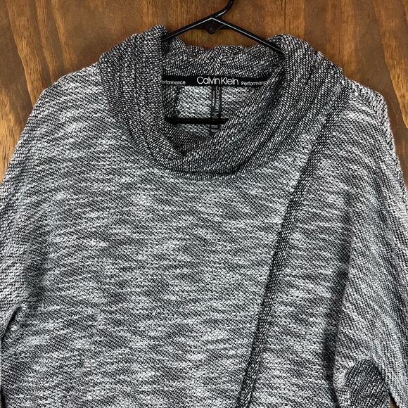 Calvin Klein Womens Sweater Gray Faux Wrap Cowl Neck Performance Athletic XS - Picture 2 of 13